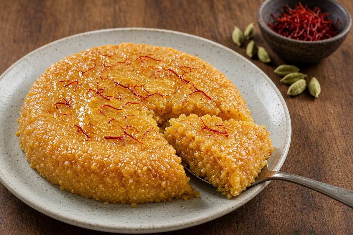 Saffron Khabeesa (toasted flour pudding)